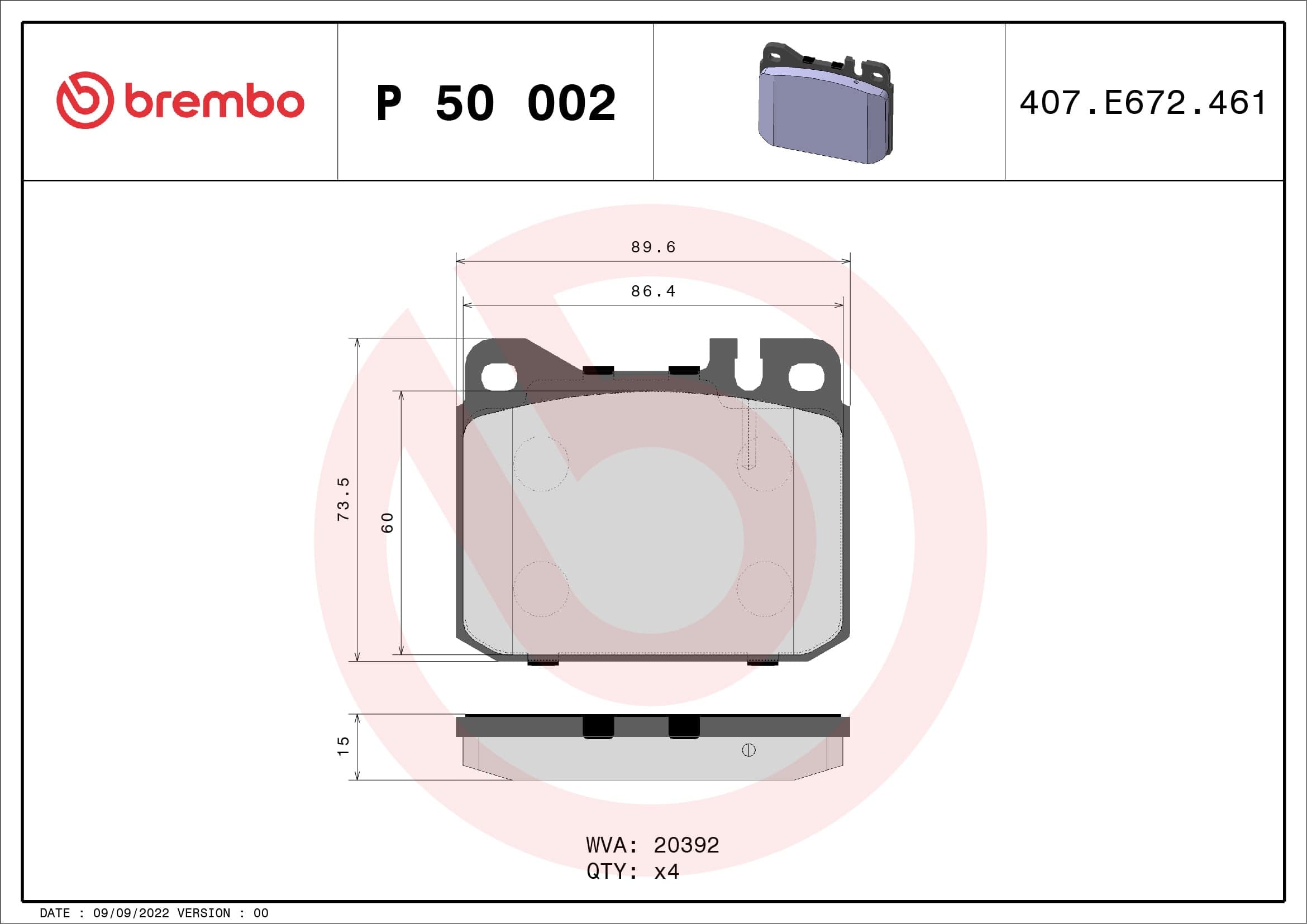 Stabdžių kaladėlių komplektas — BREMBO P 50 002