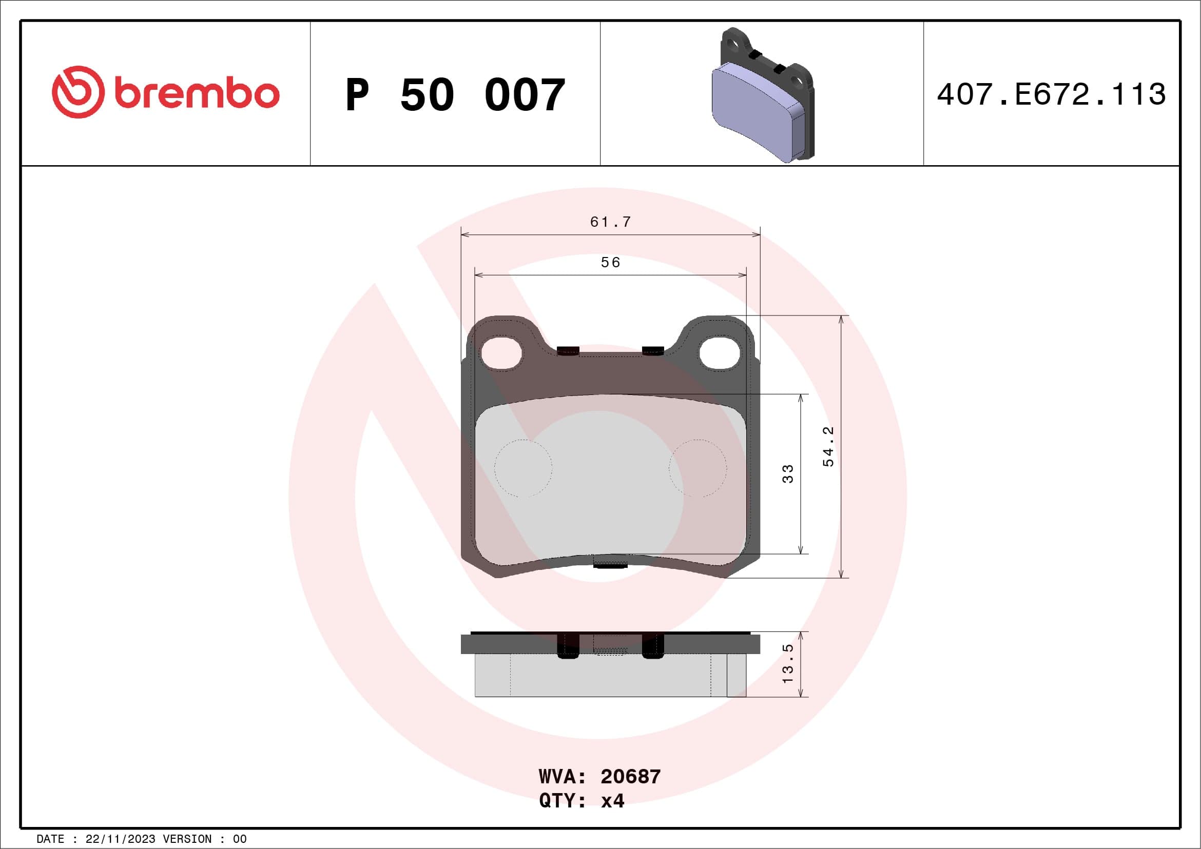 Stabdžių kaladėlių komplektas — BREMBO P 50 007