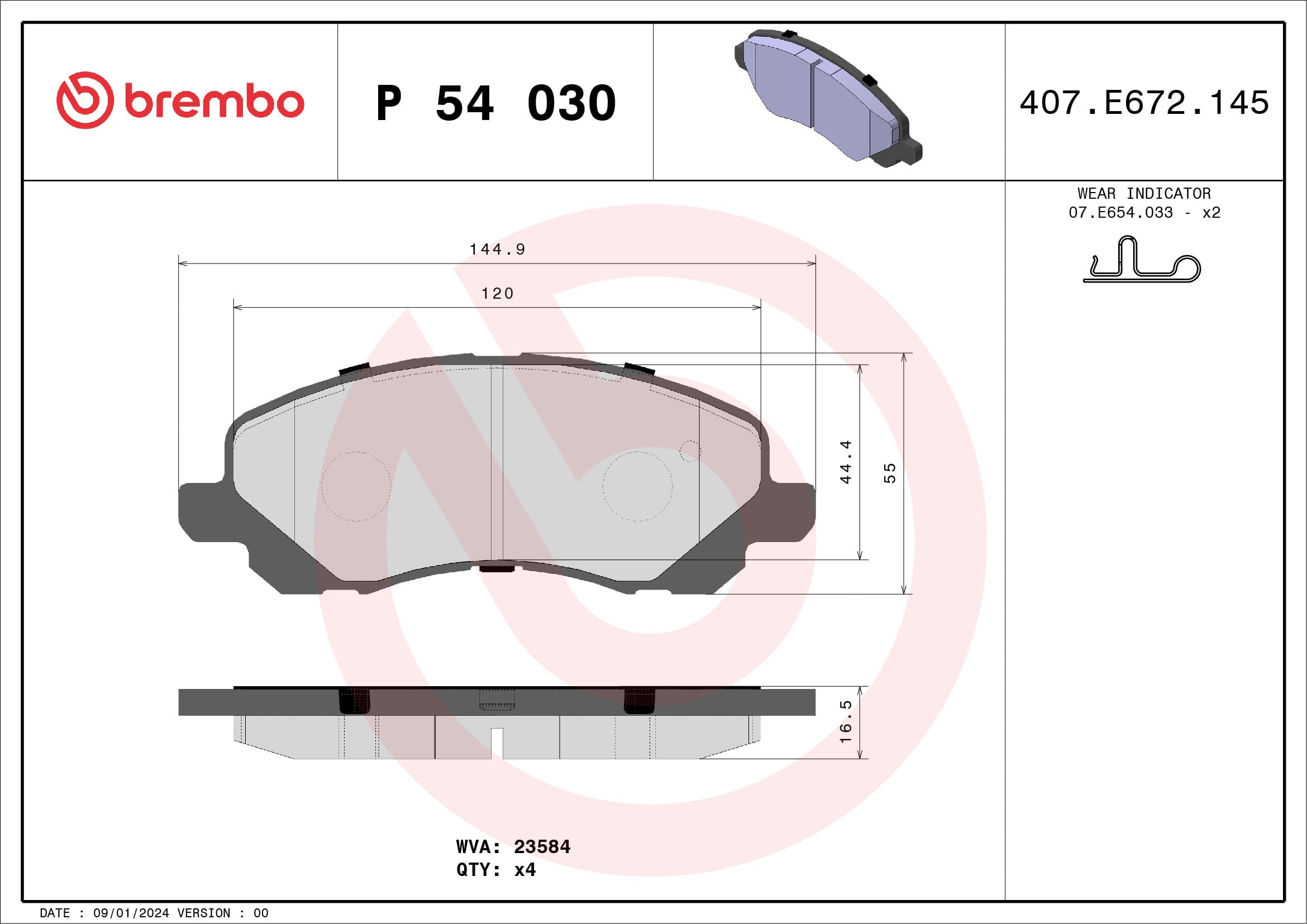Stabdžių kaladėlių komplektas — BREMBO P 54 030