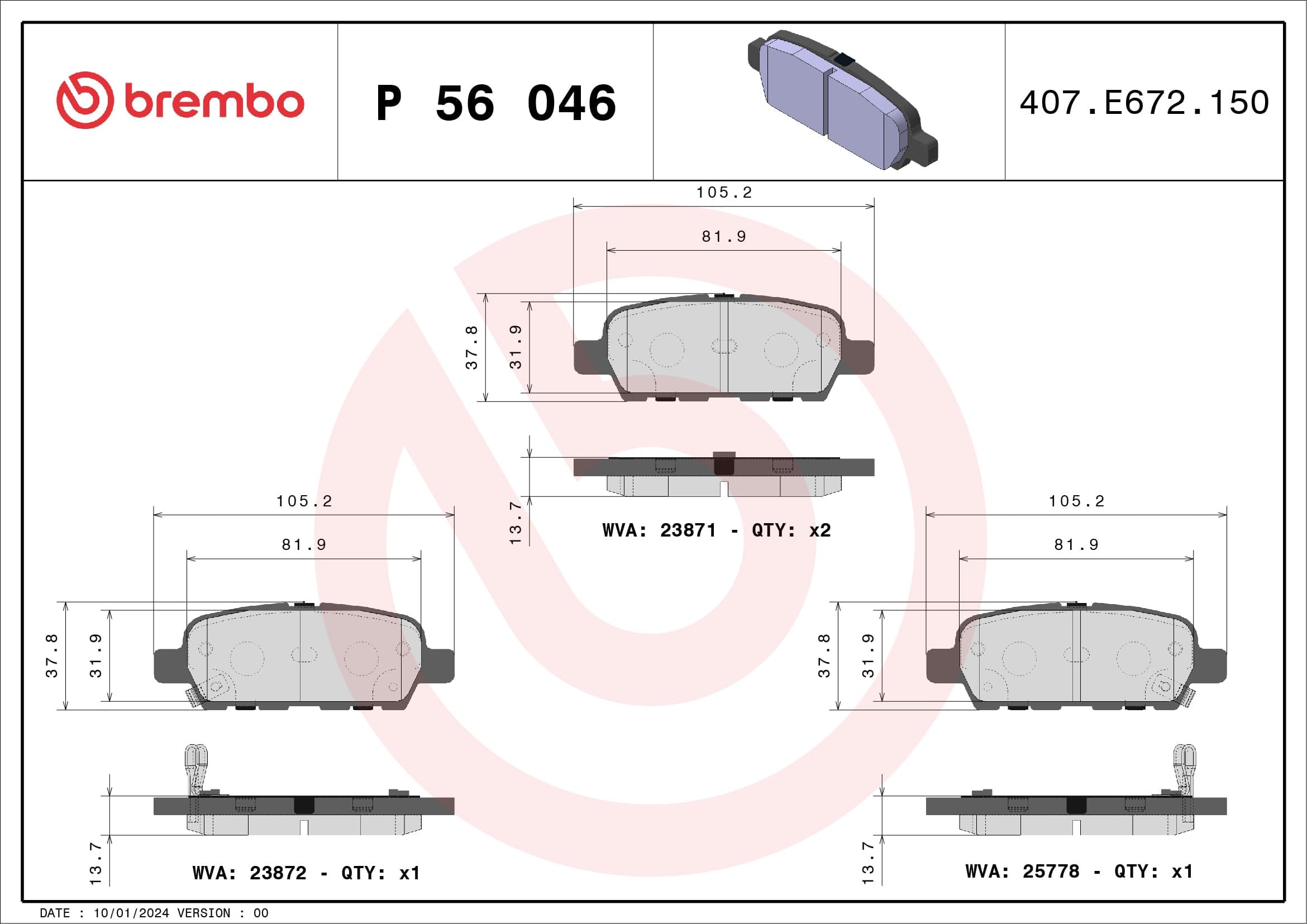 Stabdžių kaladėlių komplektas — BREMBO P 56 046