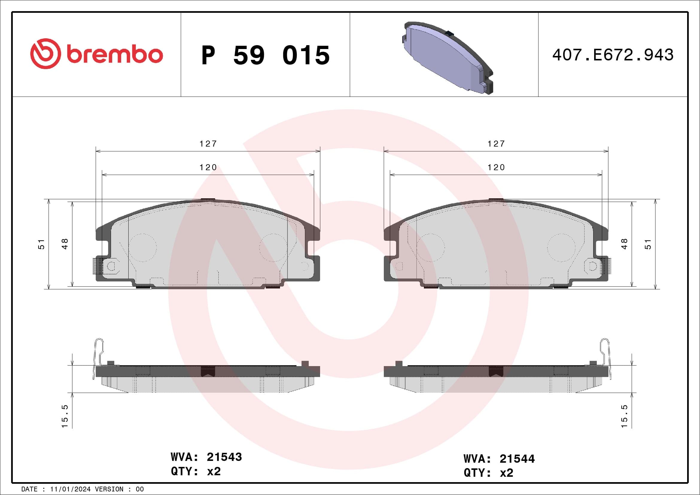 Stabdžių kaladėlių komplektas — BREMBO P 59 015