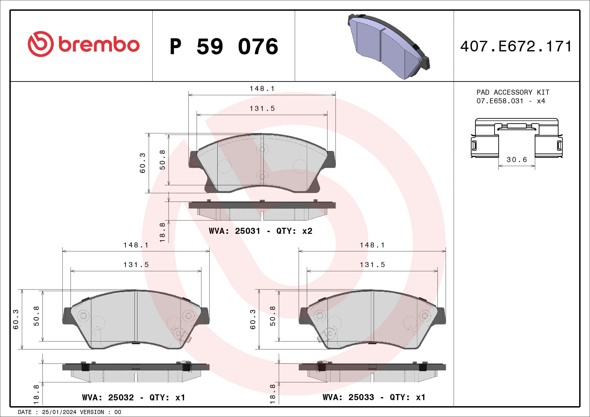 Stabdžių kaladėlių komplektas — BREMBO P 59 076