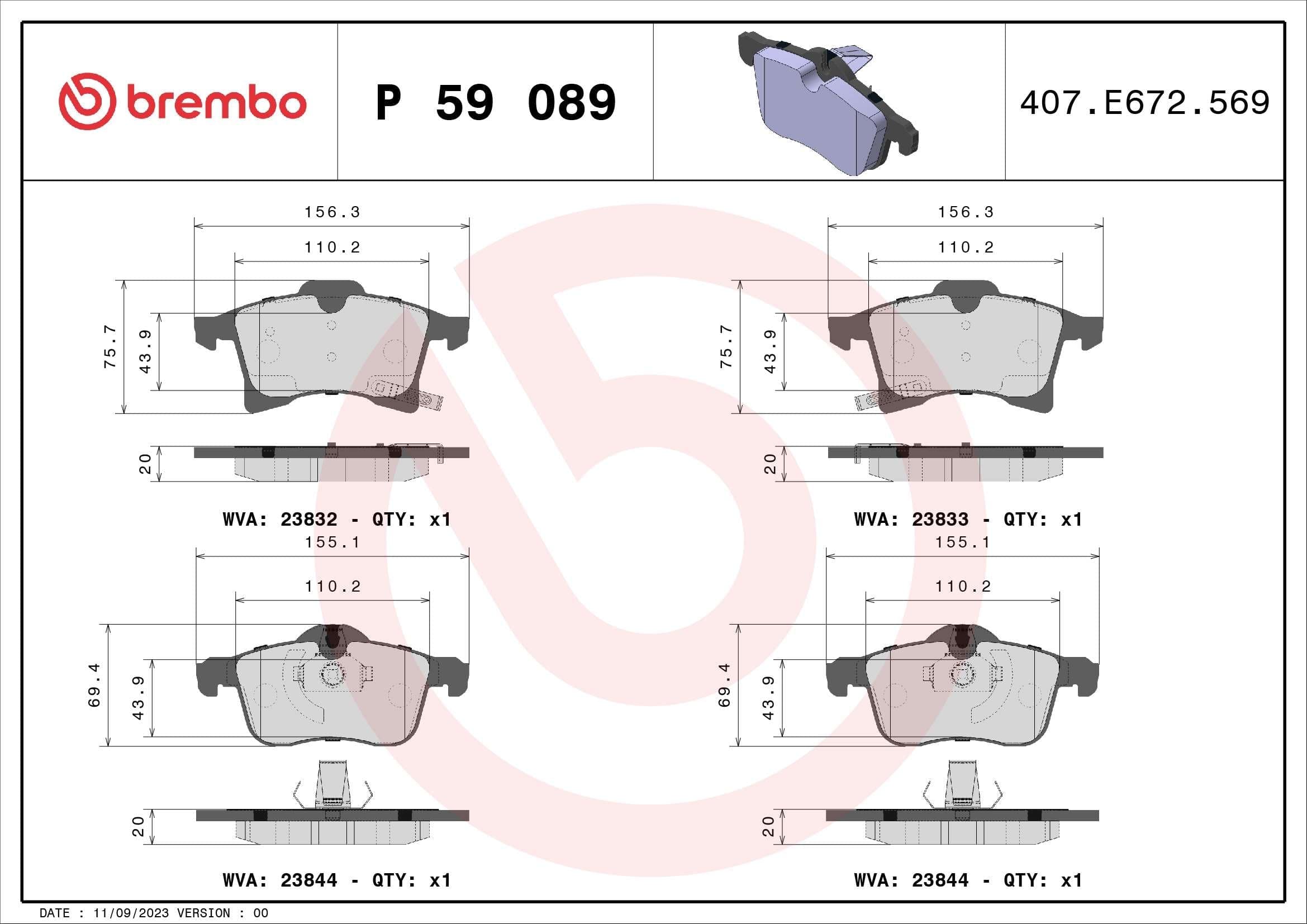 Stabdžių kaladėlių komplektas — BREMBO P 59 089