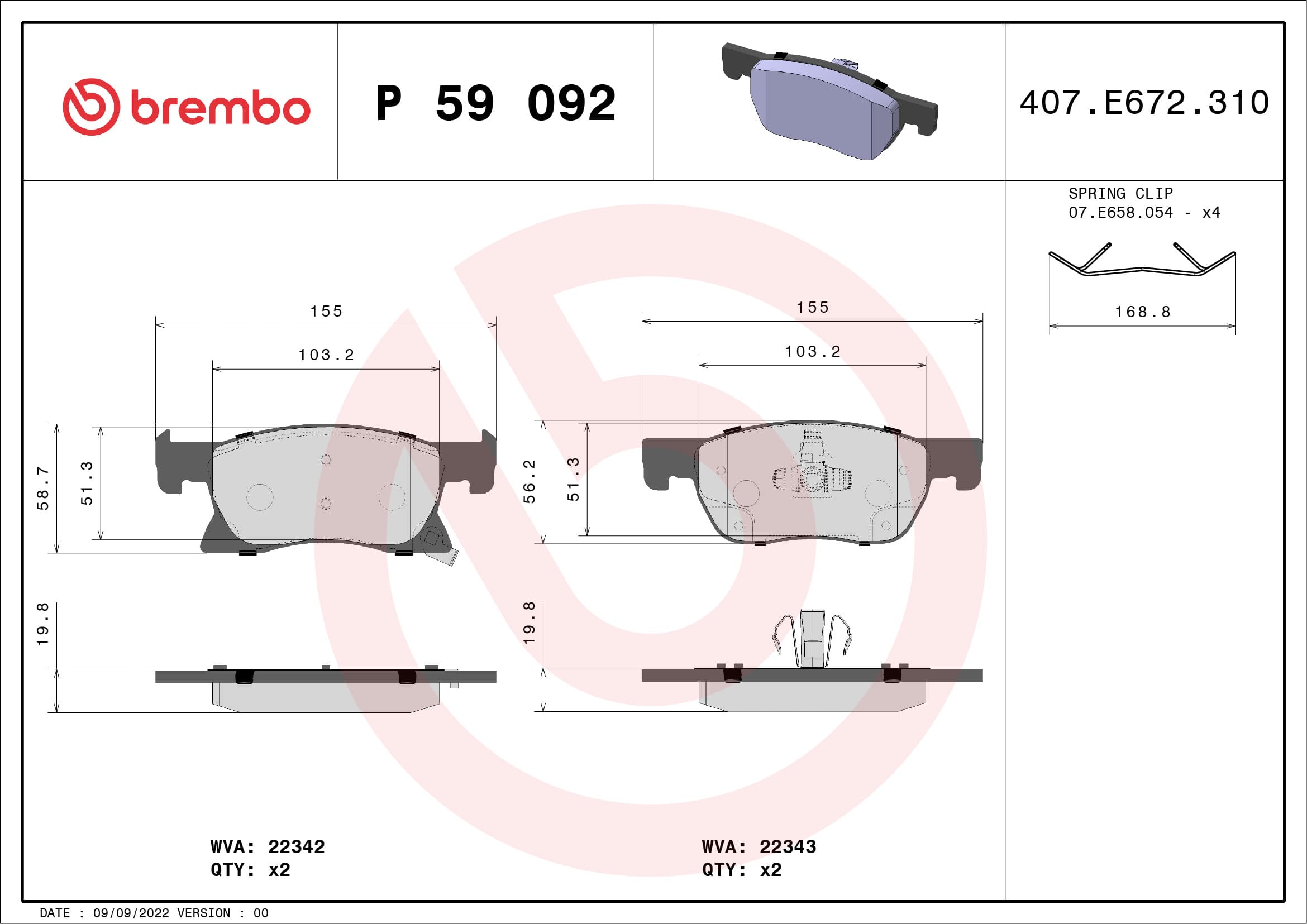 Stabdžių kaladėlių komplektas — BREMBO P 59 092