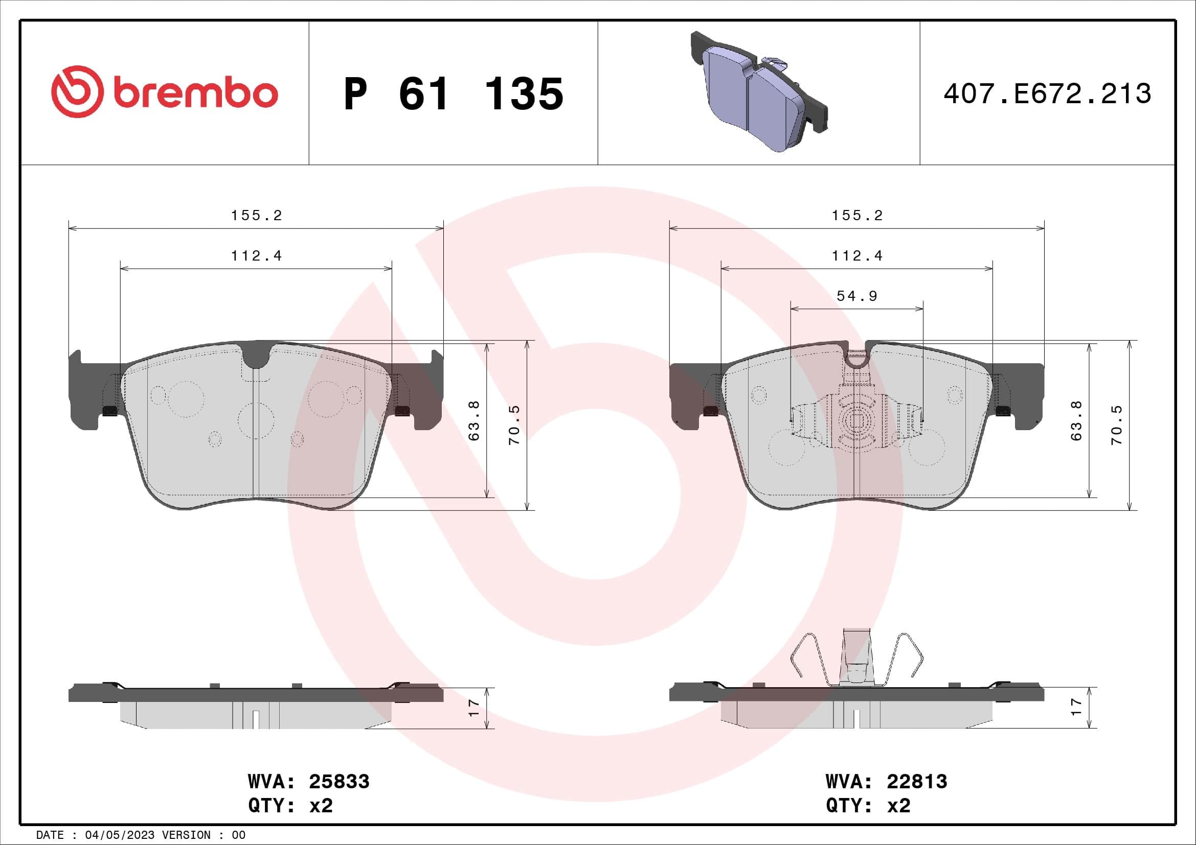 Stabdžių kaladėlių komplektas — BREMBO P 61 135