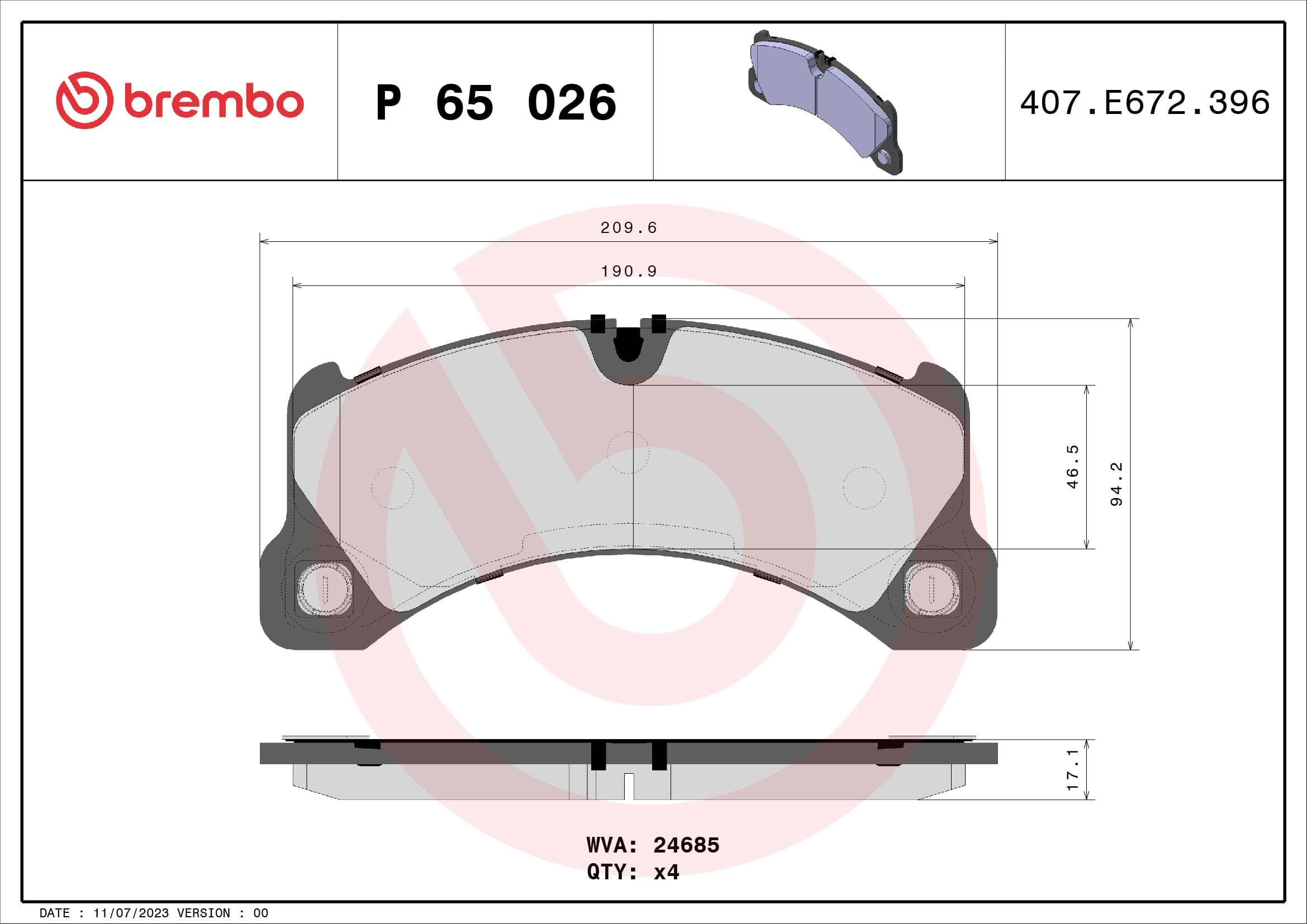 Stabdžių kaladėlių komplektas — BREMBO P 65 026