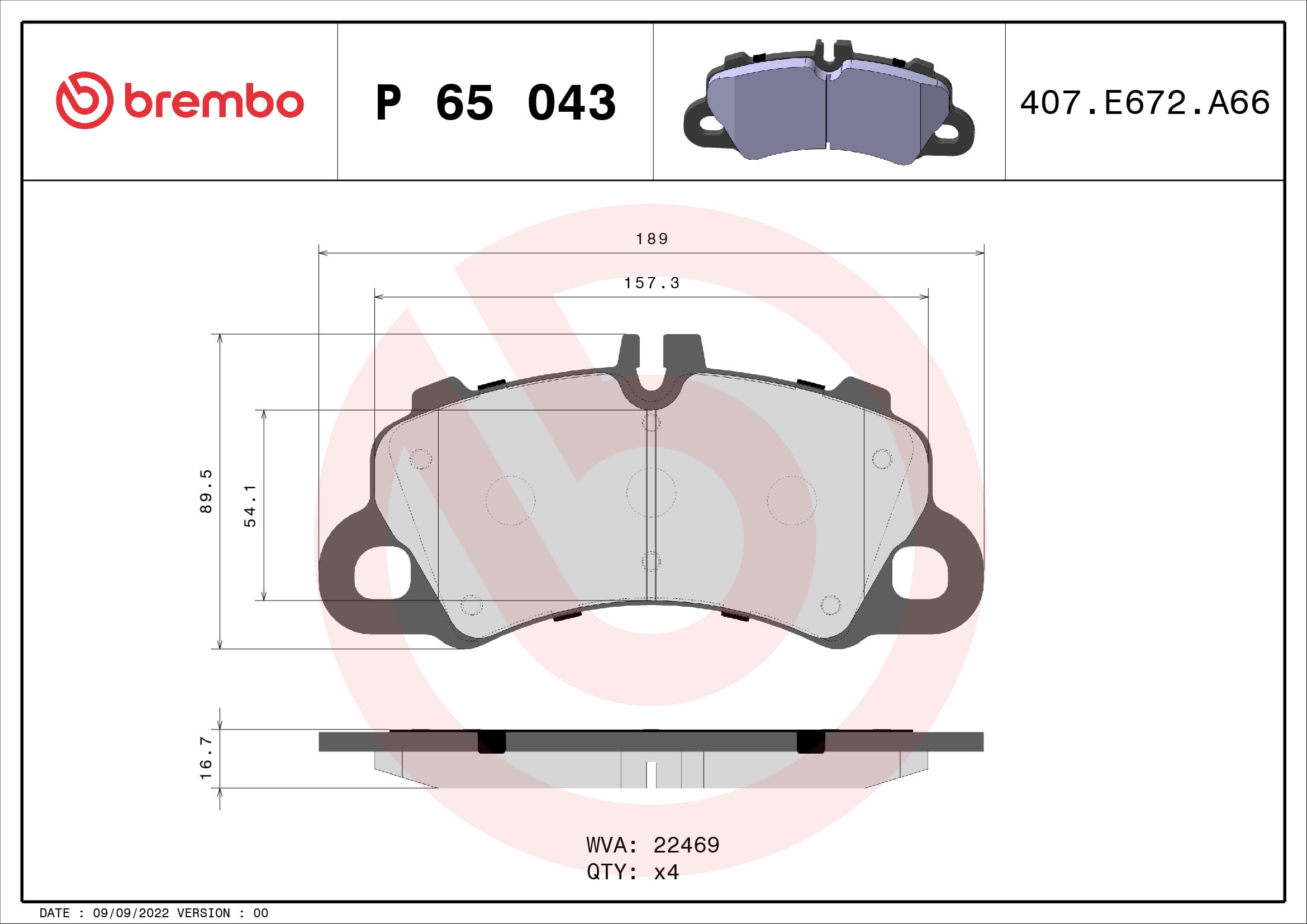 Stabdžių kaladėlių komplektas — BREMBO P 65 043