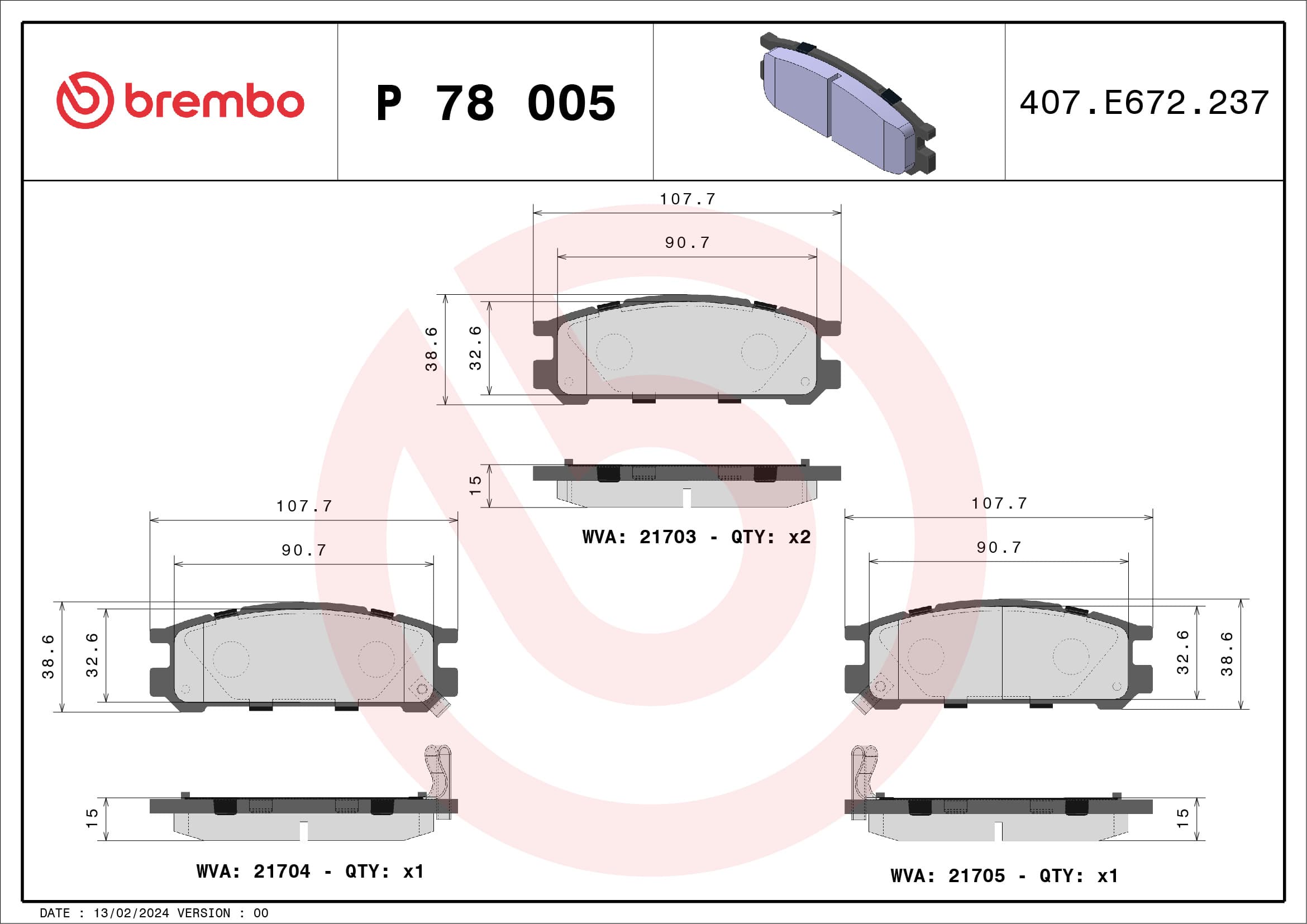 Stabdžių kaladėlių komplektas — BREMBO P 78 005