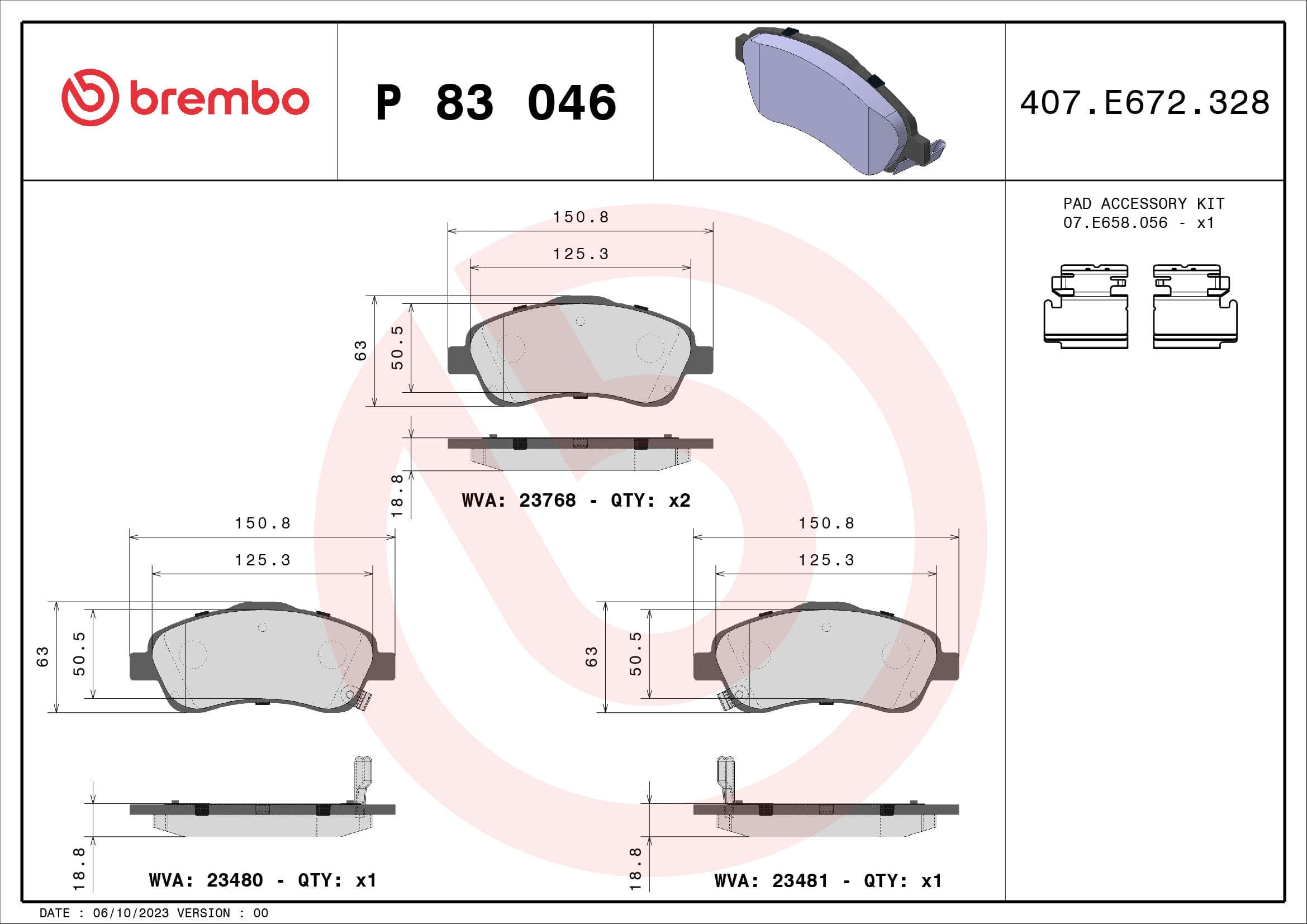 Stabdžių kaladėlių komplektas — BREMBO P 83 046