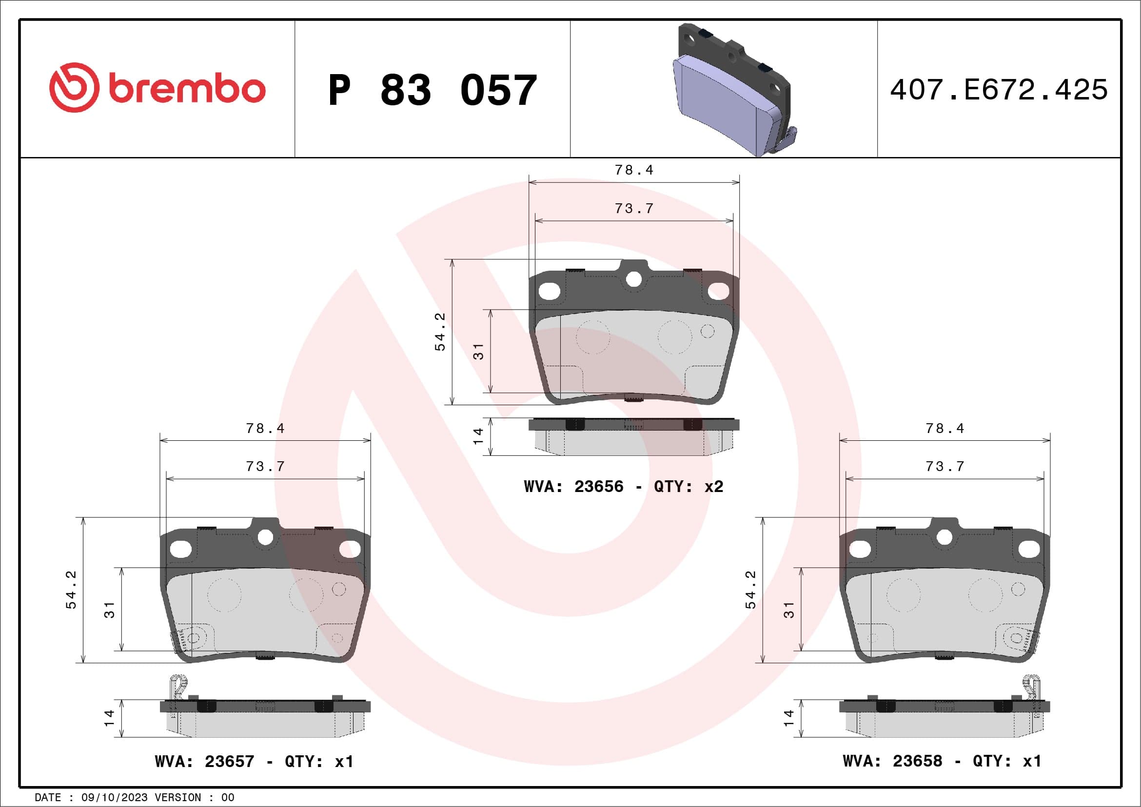 Stabdžių kaladėlių komplektas — BREMBO P 83 057
