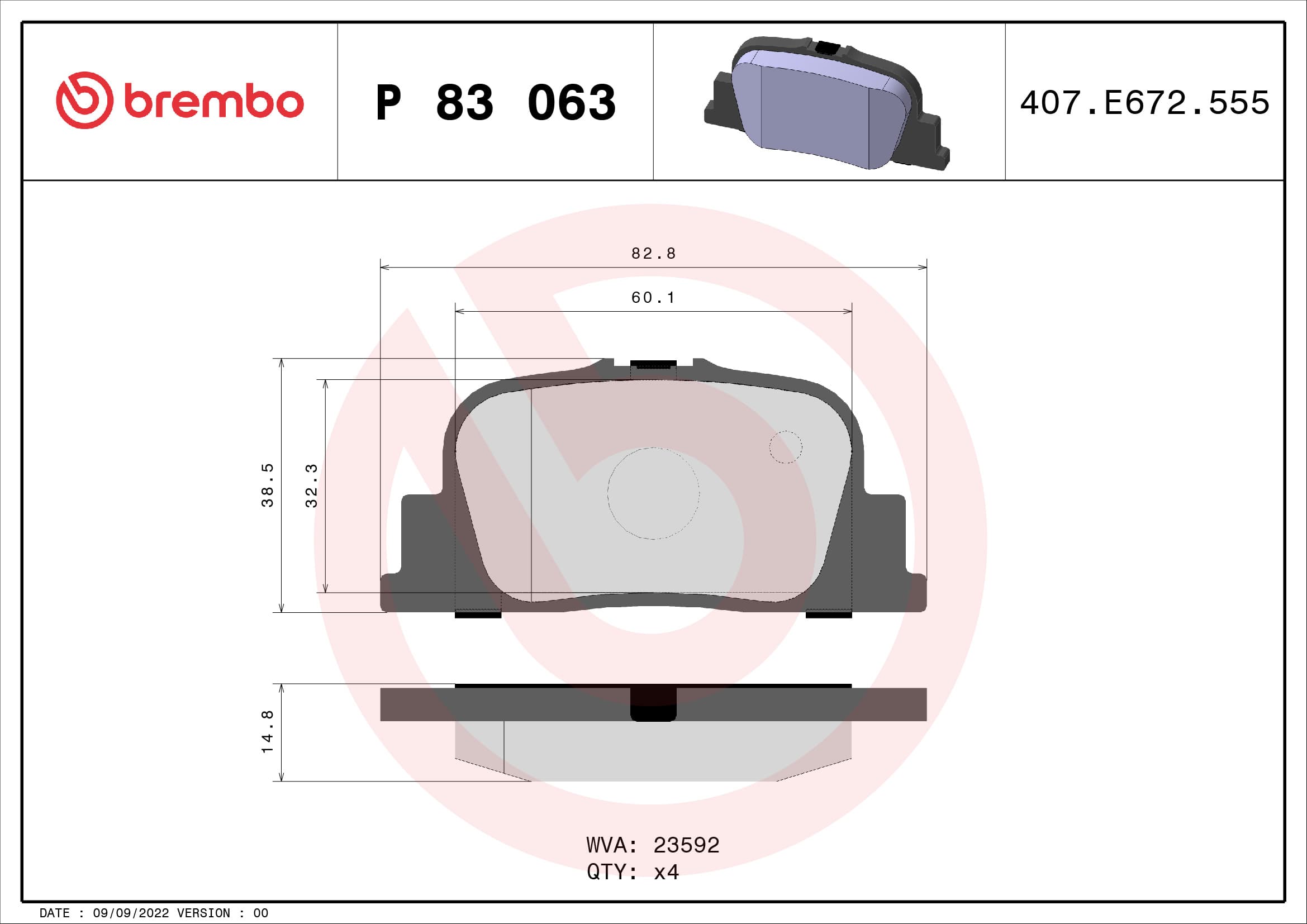 BREMBO P 83 063 Stabdžių kaladėlių komplektas
