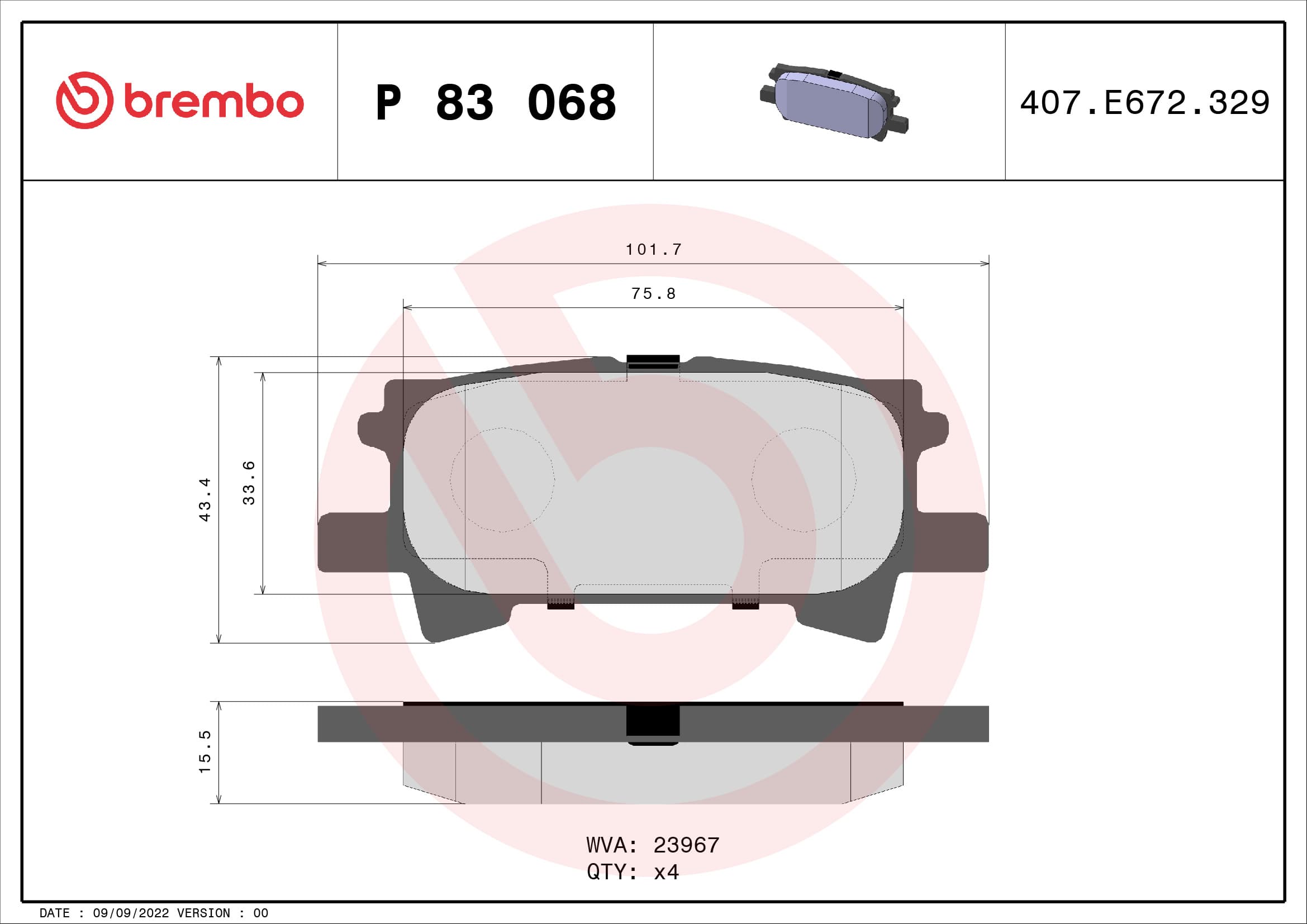 Stabdžių kaladėlių komplektas — BREMBO P 83 068