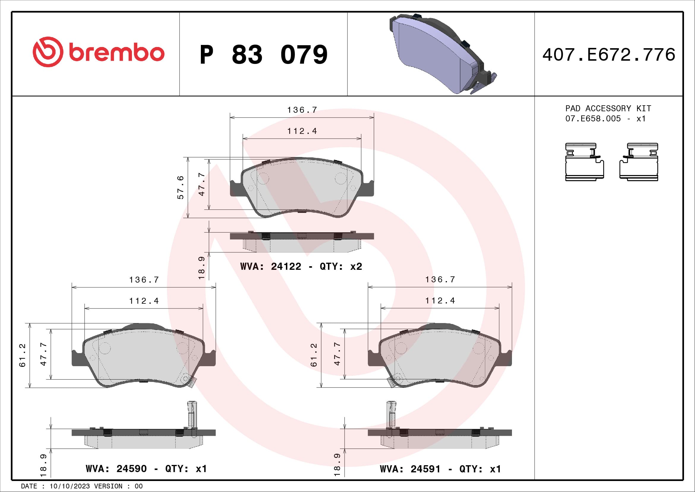 Stabdžių kaladėlių komplektas — BREMBO P 83 079