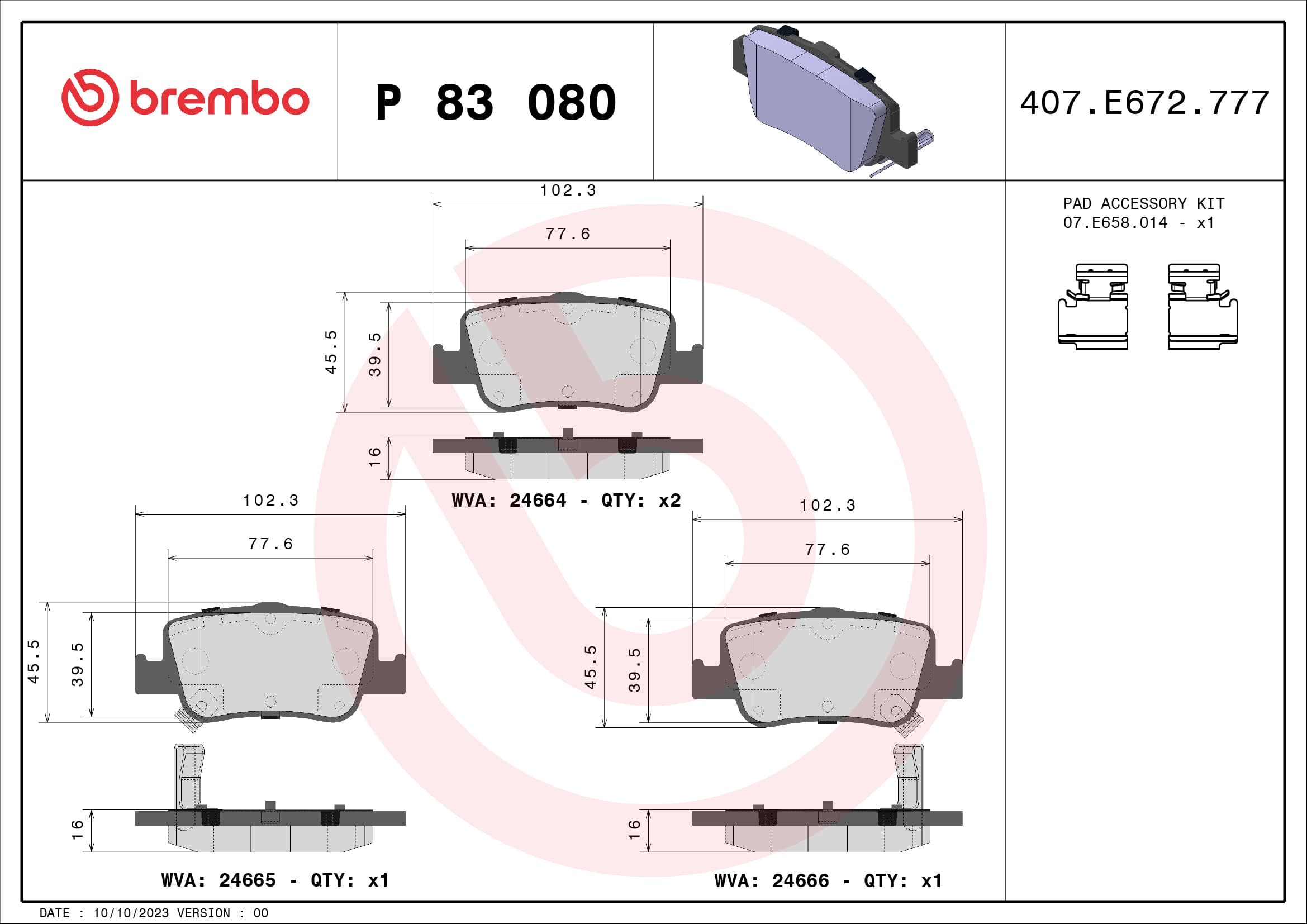 Stabdžių kaladėlių komplektas — BREMBO P 83 080