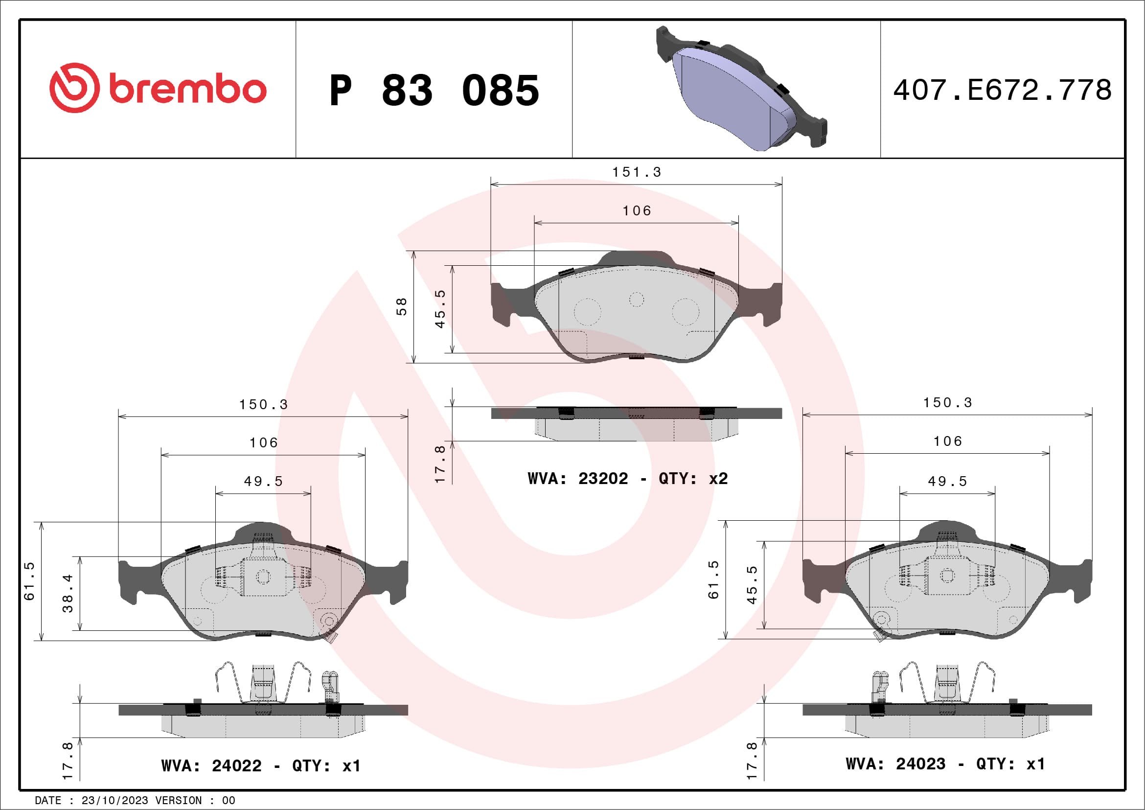 Stabdžių kaladėlių komplektas — BREMBO P 83 085