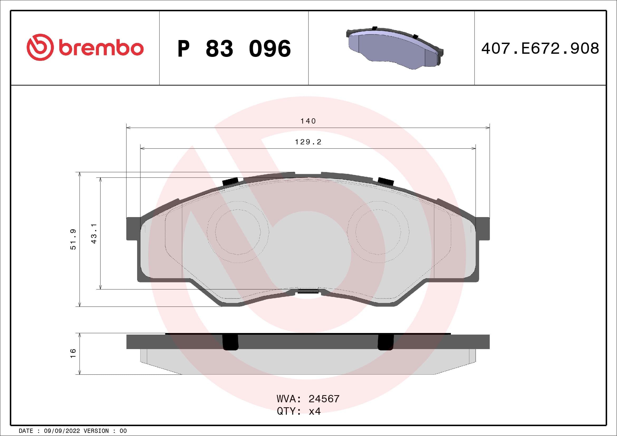 Stabdžių kaladėlių komplektas — BREMBO P 83 096