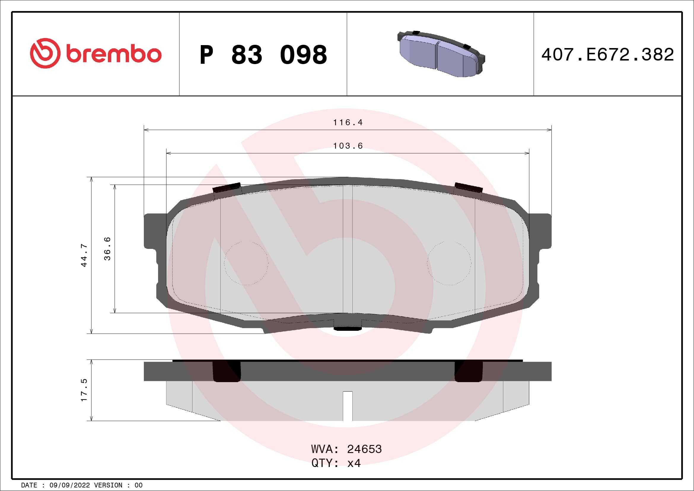 Stabdžių kaladėlių komplektas — BREMBO P 83 098