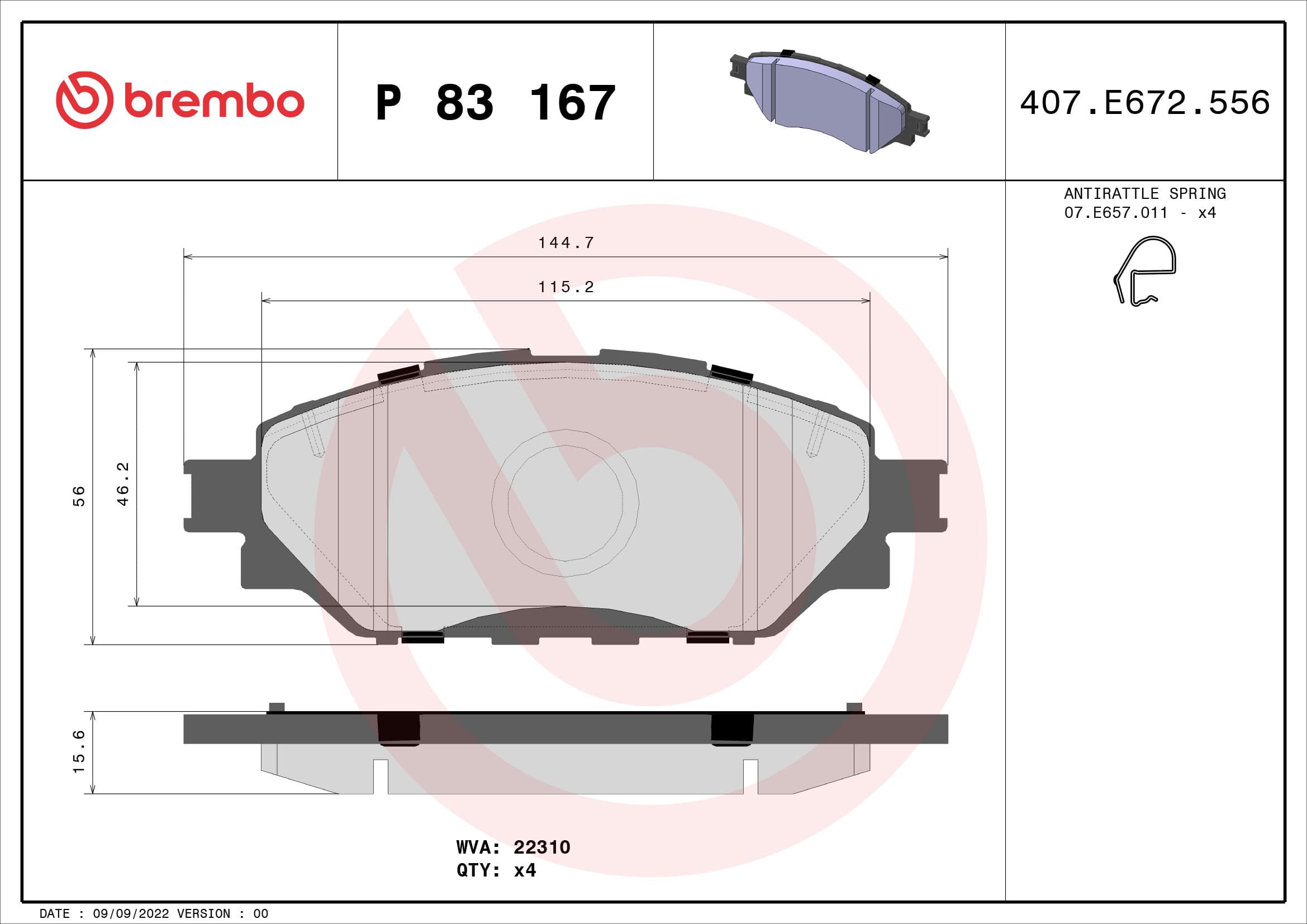BREMBO P 83 167 Stabdžių kaladėlių komplektas