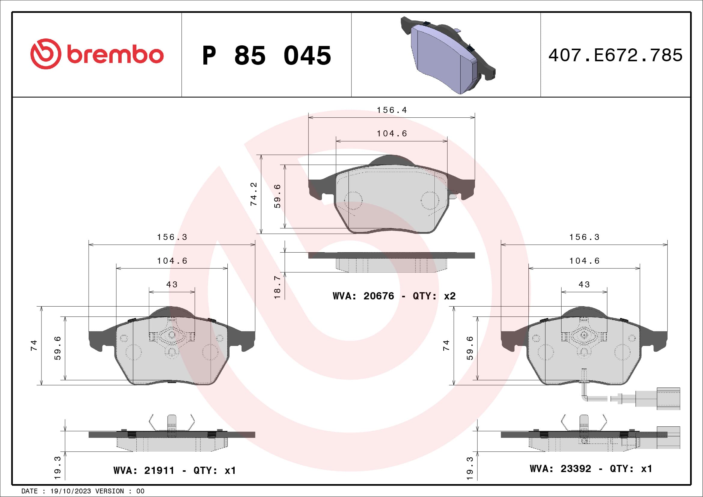Stabdžių kaladėlių komplektas — BREMBO P 85 045
