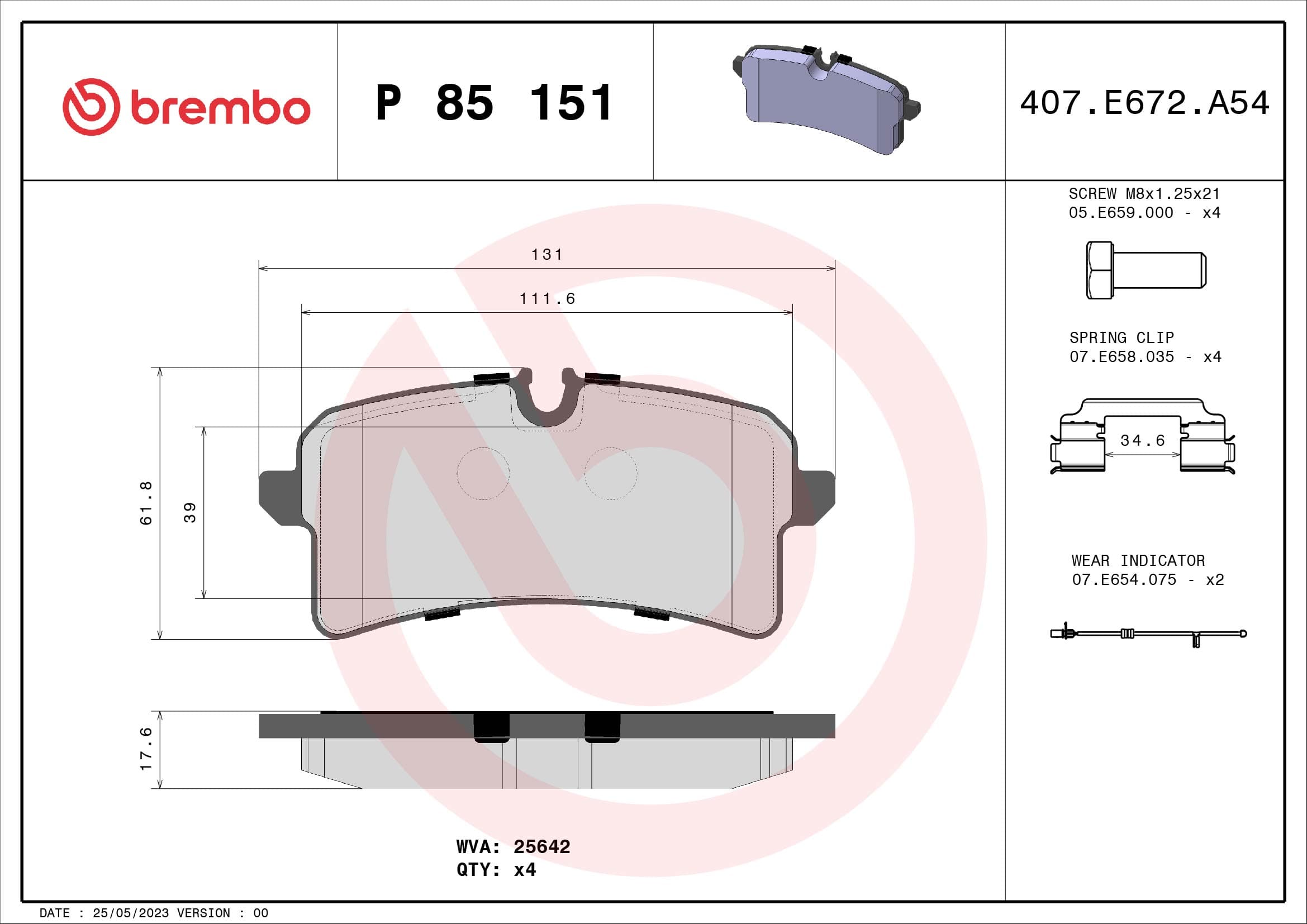 Stabdžių kaladėlių komplektas — BREMBO P 85 151