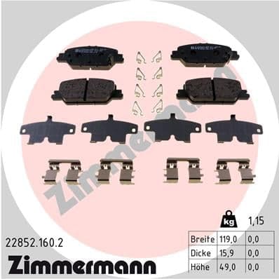 Stabdžių kaladėlių komplektas — ZIMMERMANN 22852.160.2