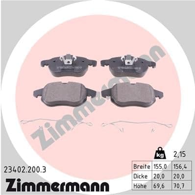 Stabdžių kaladėlių komplektas — ZIMMERMANN 23402.200.3