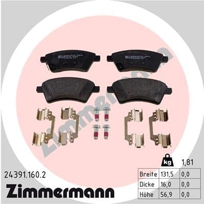 Stabdžių kaladėlių komplektas — ZIMMERMANN 24391.160.2