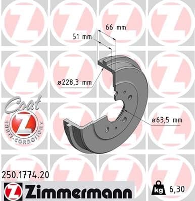 ZIMMERMANN 250.1774.20 Stabdžių būgnas