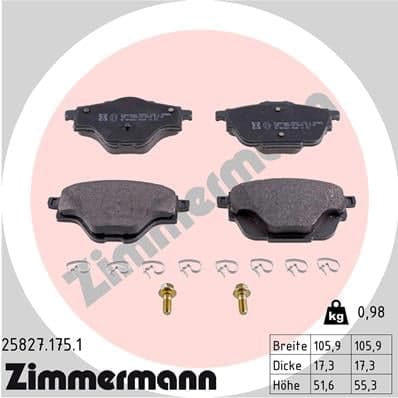 Stabdžių kaladėlių komplektas — ZIMMERMANN 25827.175.1
