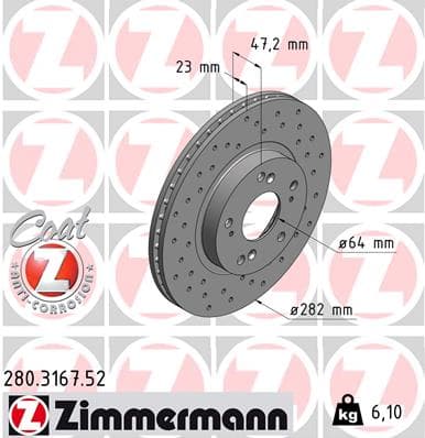ZIMMERMANN 280.3167.52 Stabdžių diskas