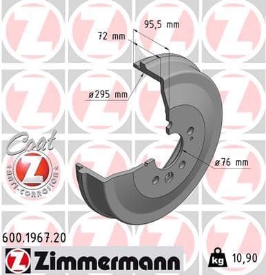 ZIMMERMANN 600.1967.20 Stabdžių būgnas
