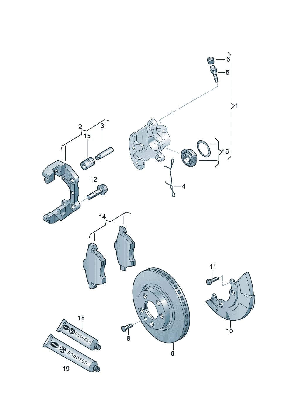 Cover plate for brake disc — A3 A3/S3/Sportback/Limousine/Quattro (Typ 8L) (1997–2000) — Floating caliper brake Brake caliper housing brake carrier with pad retaining pin Brake disc (vented)