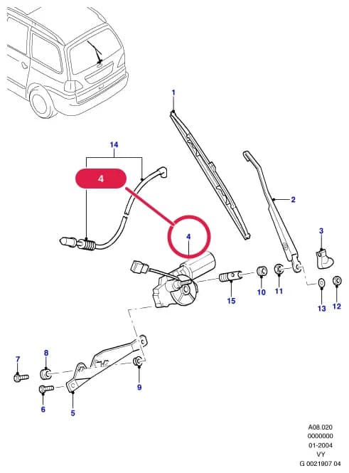 A Body And Related Parts — A08 Body And Related Parts.Tailgate And Related Parts › A08020 Rear Window Wiper And Washer