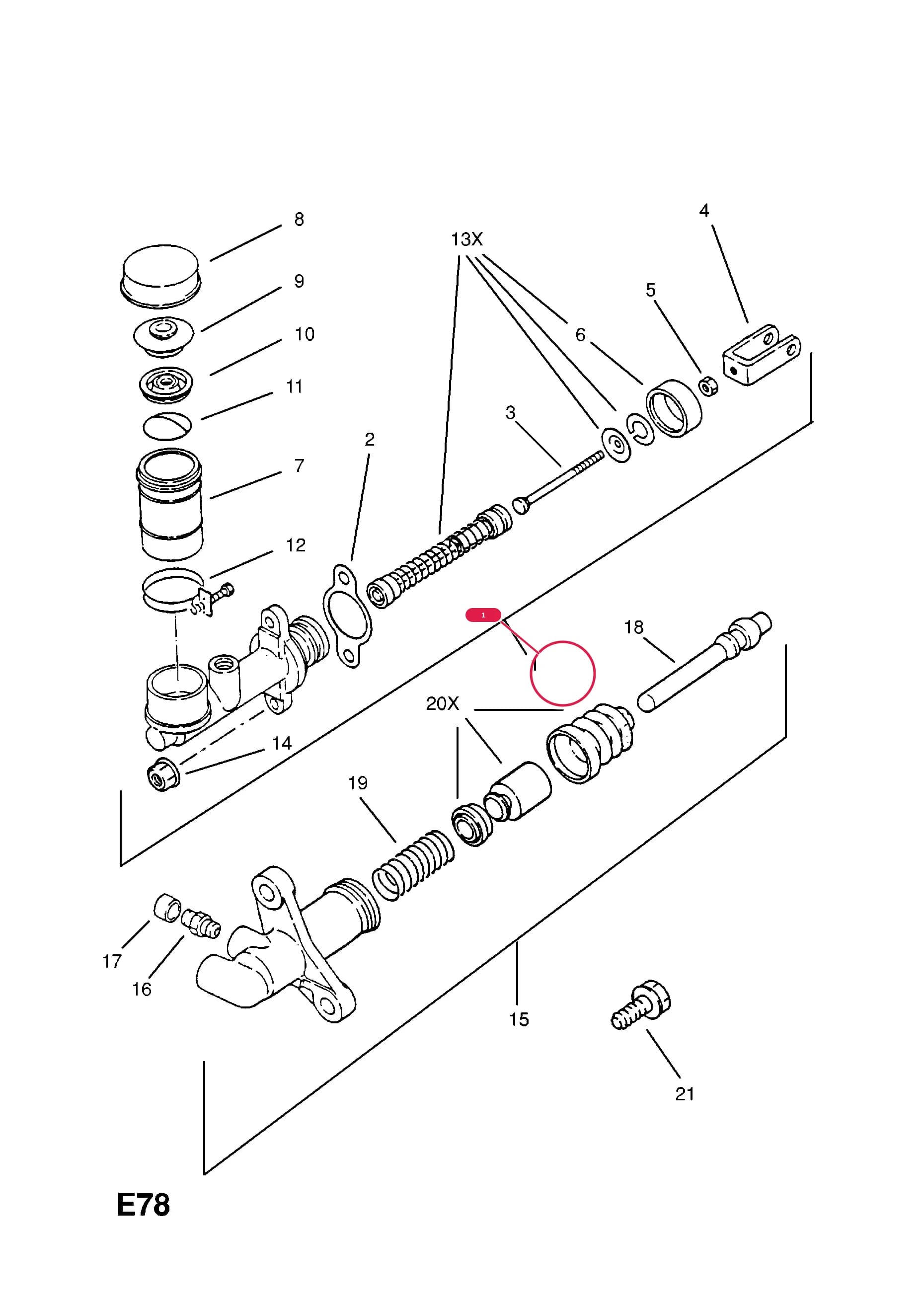 CYLINDER,ASSY.,CLUTCH MASTER (NLS.- USE 97185016 56 79 310) — Opel CAMPO ( 1991 - 1996) — E ENGINE AND CLUTCH › 4 31TD TURBO-DIESEL ENGINE