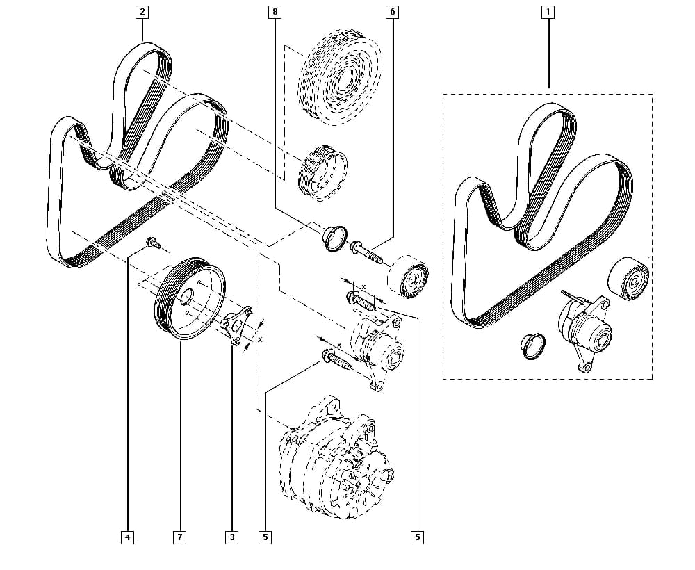 EL00 — Manual › 15 Accessory mounting support / Tensioner - Belt
